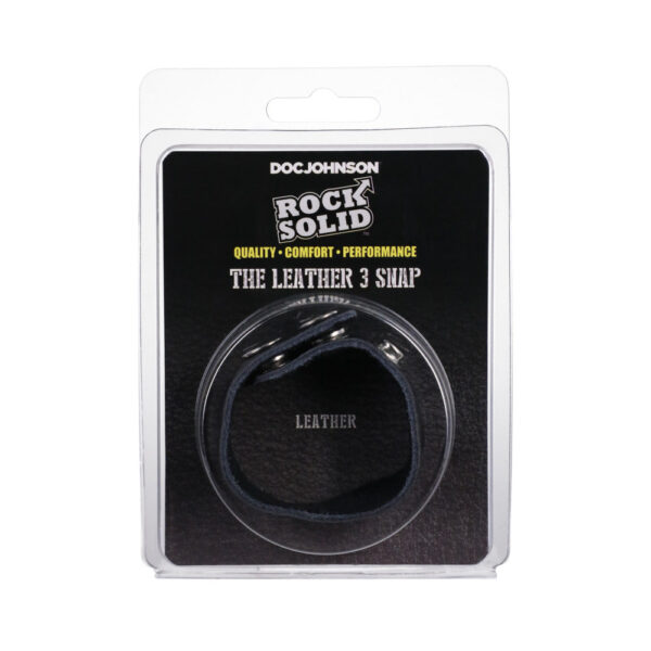 Rock Solid Adjustable Leather 3 Snap Cock Ring (Black)