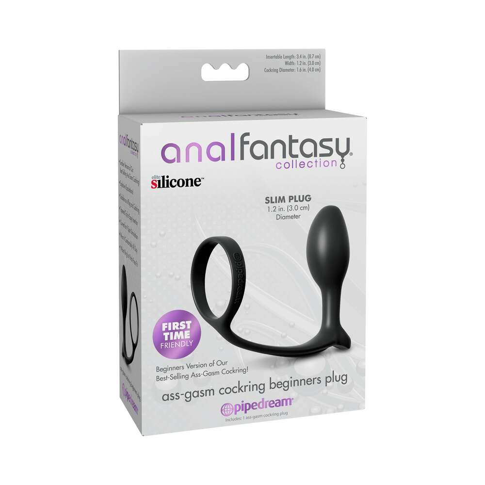 Anal Fantasy Collection Silicone Ass-Gasm Cock Ring Beginner’s Plug Black