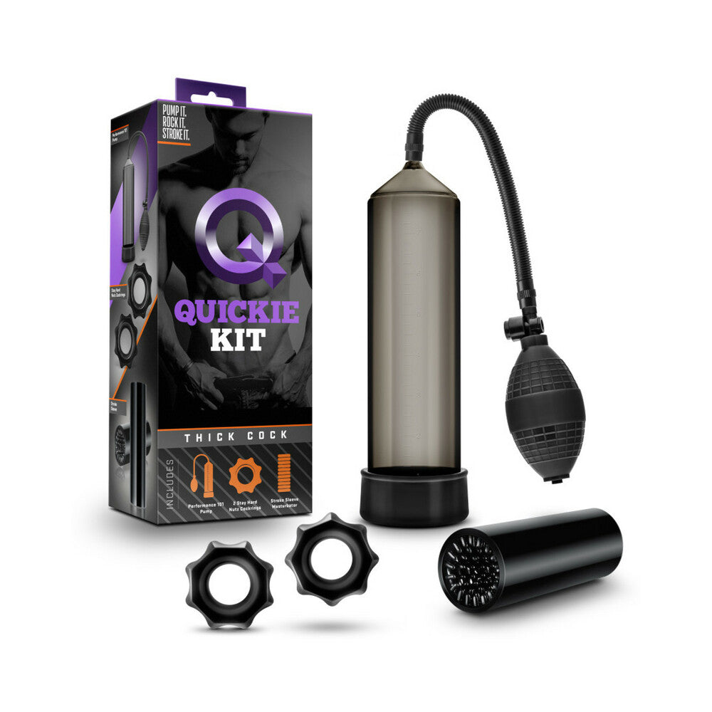 “Quickie Kit Thick Cock Pump, Stroker & 2-Piece Cockring Set Black”