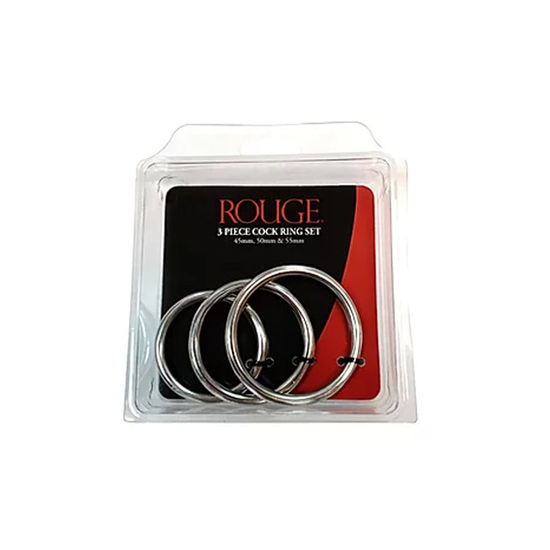 Stainless Steel  Stainless Steel 3 Piece Cock Ring Set (55mm-50mm-45mm) – in Clamshell