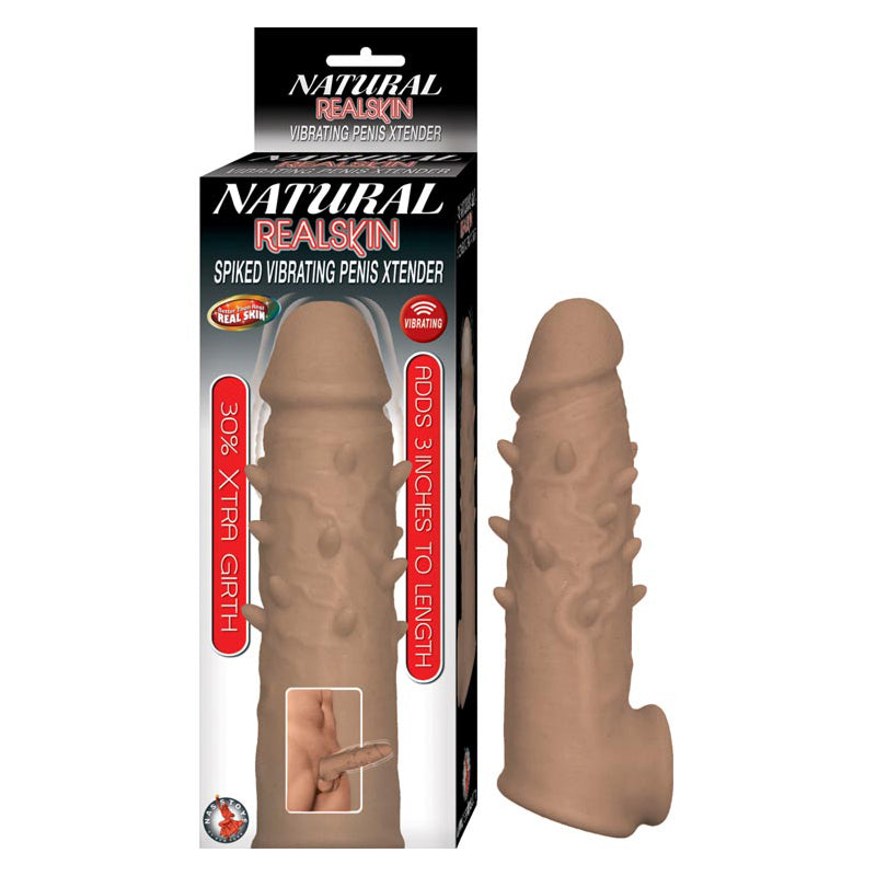 Natural Realskin Spiked Vibrating Penis Xtender – Brown