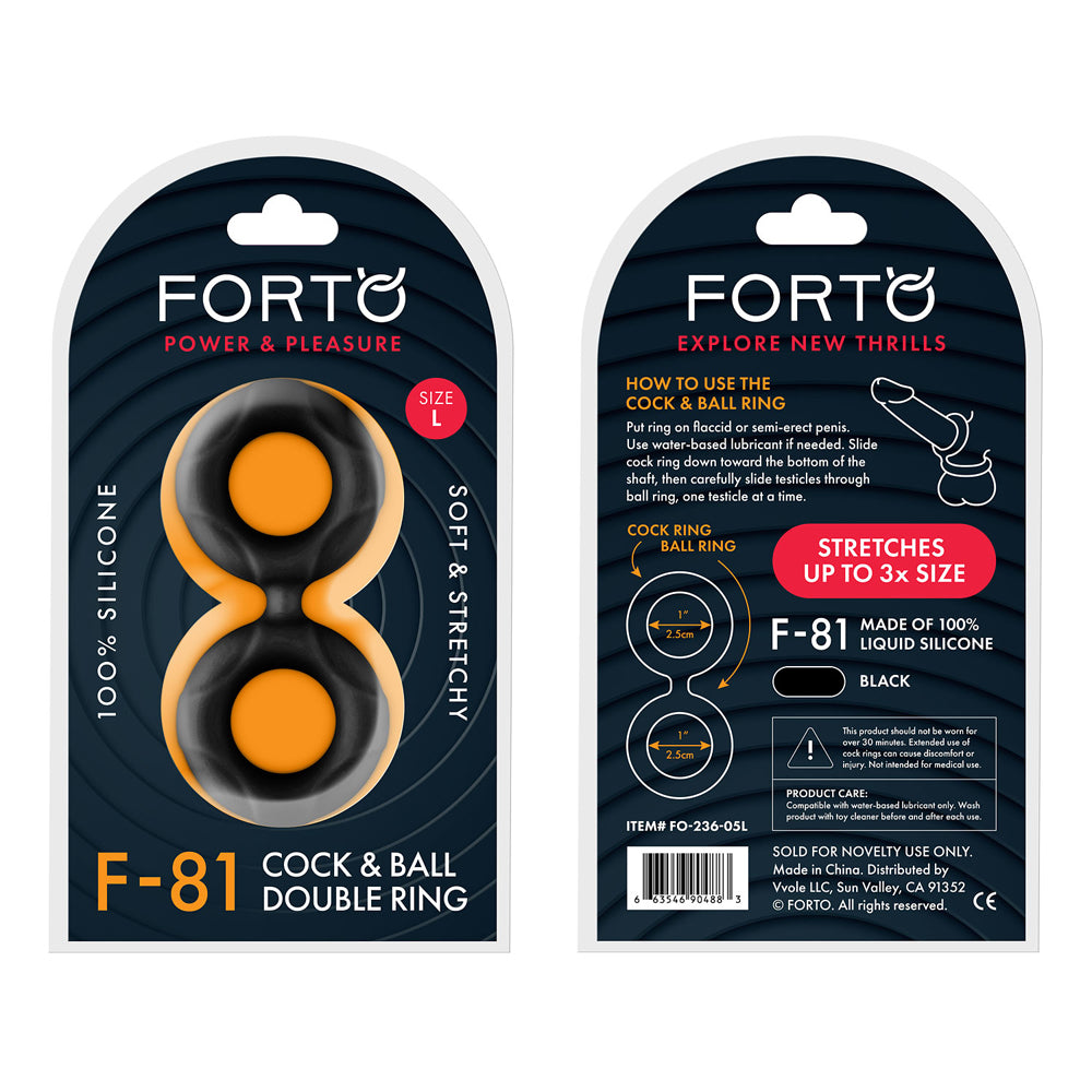 Forto F-81 Liquid Silicone Cock & Ball Double Ring Small Black